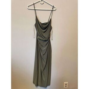 Elegant Olive Green Draped Dress